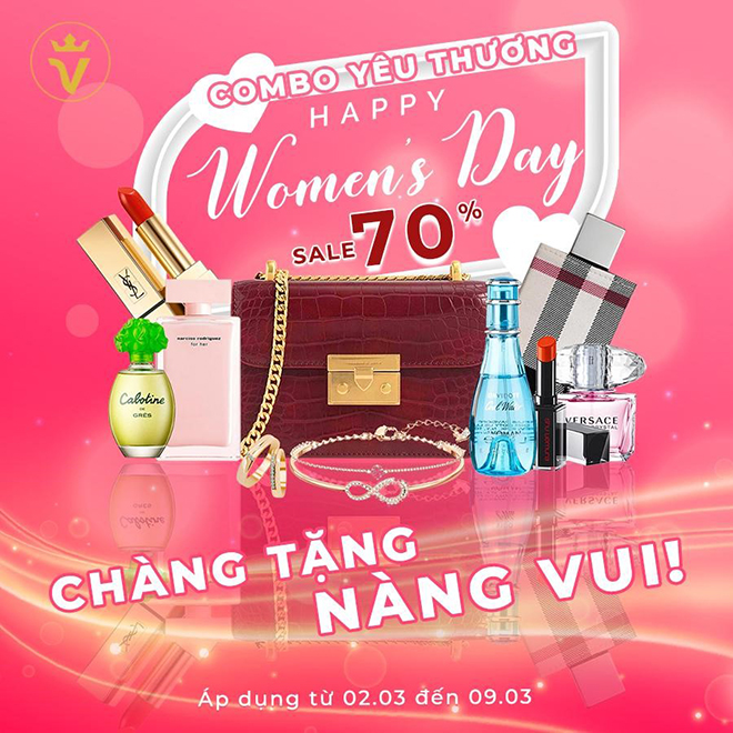 Ưu đãi 8/3 trên Vua Hàng Hiệu: Sale up to 70%, tặng voucher 150K, miễn phí gói quà - 1