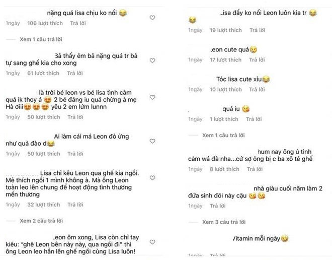 Nhiều người để lại bình luận vì sự đáng yêu xỉu up xỉu down của Lisa và Leon.
