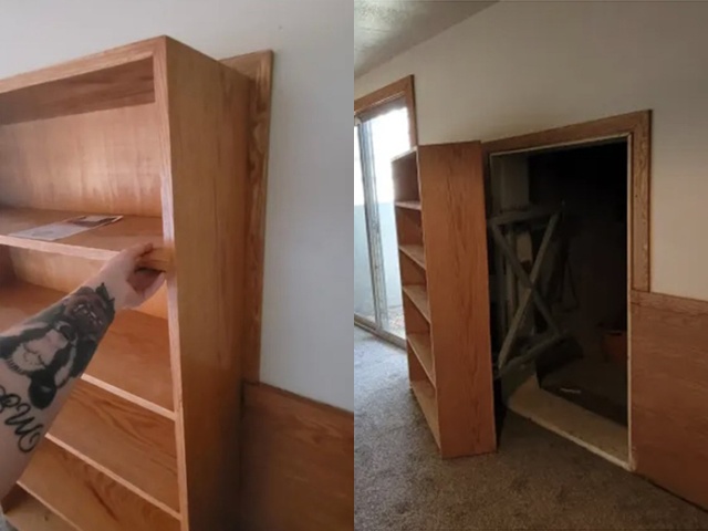 Dọn nhà mới thấy giá sách vướng víu, cặp đôi bê đi mới phát hiện điều đáng sợ phía sau