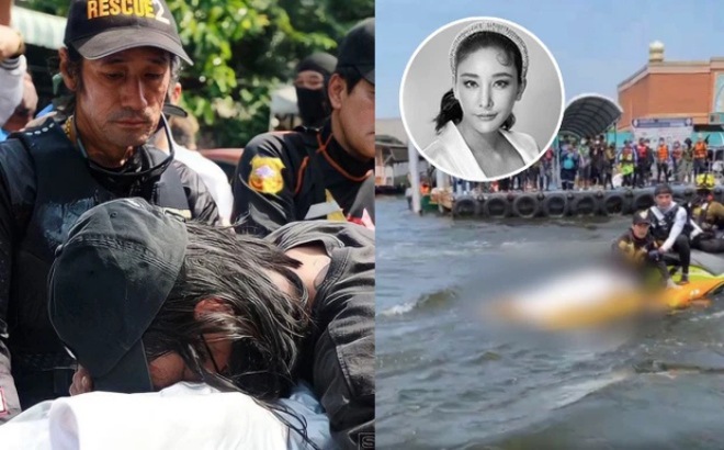 Bạn trai của Tangmo khóc xỉu khi thấy thi thể của cô được vớt lên.