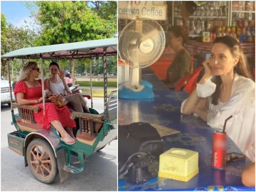 Angelina Jolie bị bắt gặp ngồi xe tuk tuk, ăn quán vỉa hè ở Campuchia