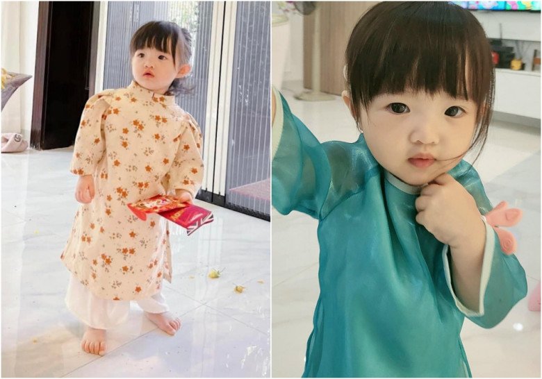 Out in the standard rich kid's attire, daughter Dong Nhi at home wearing a bathrobe dress for Miss Hai Mien Tay - 9