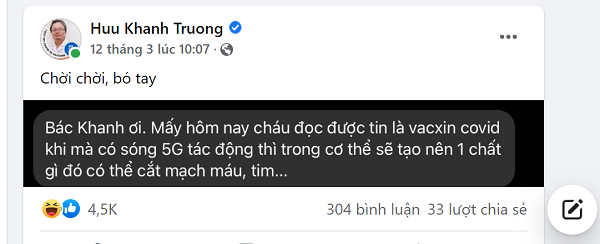 Bác sĩ Khanh cảnh báo thông tin cho rằng, thông tin tiêm vắc xin gặp sóng 5G gây cắt mạch máu là sai sự thật.