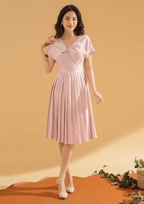 49520P91- Đầm tiệc tafta hồng, eo tạo bồng Thời trang nữ Toson
