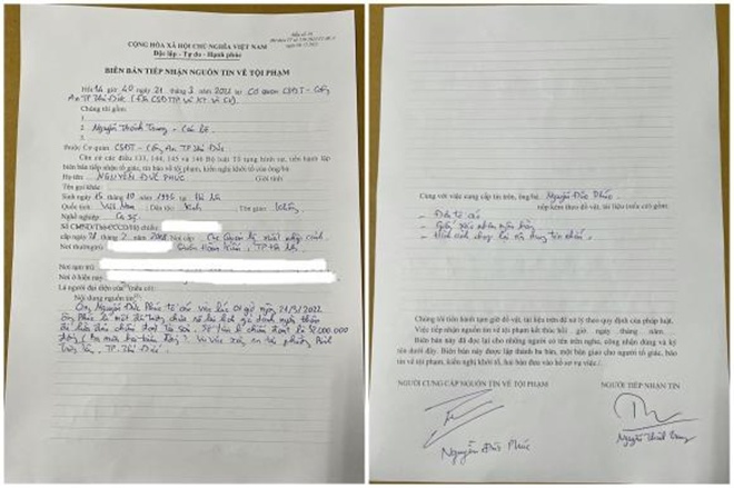 Đức Phúc trình báo cơ quan công an về việc mình bị lừa đảo.