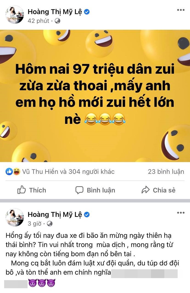 Ca sĩ Mỹ Lệ có vẻ rất hào hứng trước thông tin này, đăng hẳn 2 status.