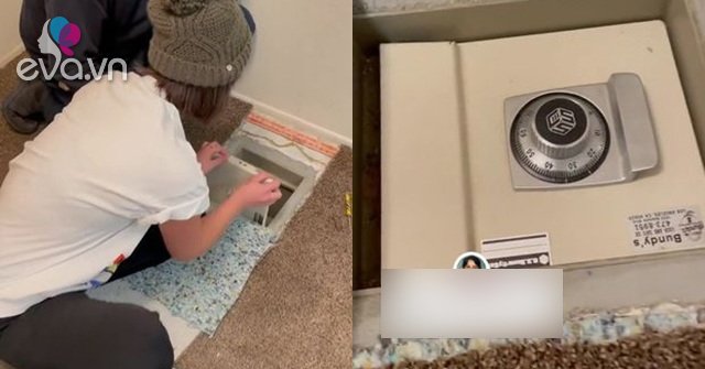 Turning the floor carpet to find a mysterious safe, the woman was surprised when she opened it