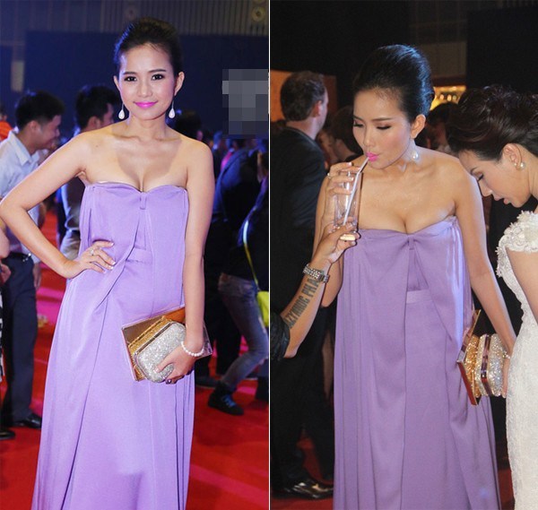 Phan Như Thảo cũng từng phải khép nép trên thảm đỏ vì vùng da dưới cánh tay không được đẹp. 