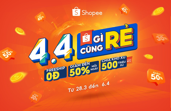 Sự kiện “4.4 Gì Cũng Rẻ” trên Shopee mang đến sản phẩm chất lượng với giá rẻ nhất đúng với tên gọi, đáp ứng nhu cầu mua sắm đa dạng của người dùng. Chi tiết xem thêm tại https://shopee.vn/m/4-4-sieu-sale