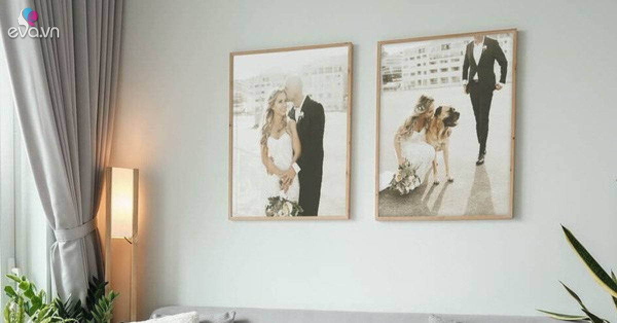 Hanging wedding photos in this position is a happy new couple, healthy children, full of fortune