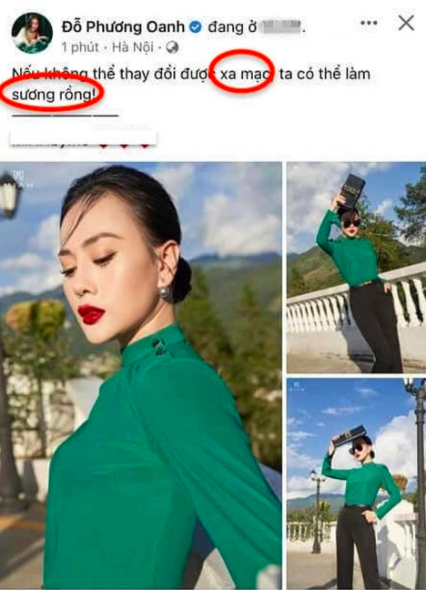 Phương Oanh khiến dân mạng bàn tán xôn xao bởi status sai chính tả mặc dù cô đã sửa đi sửa lại nhiều lần.