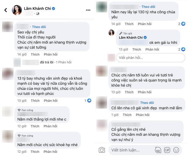 Rất nhiều bình luận động viên Lâm Khánh Chi năm mới thành công và thuận lợi hơn.