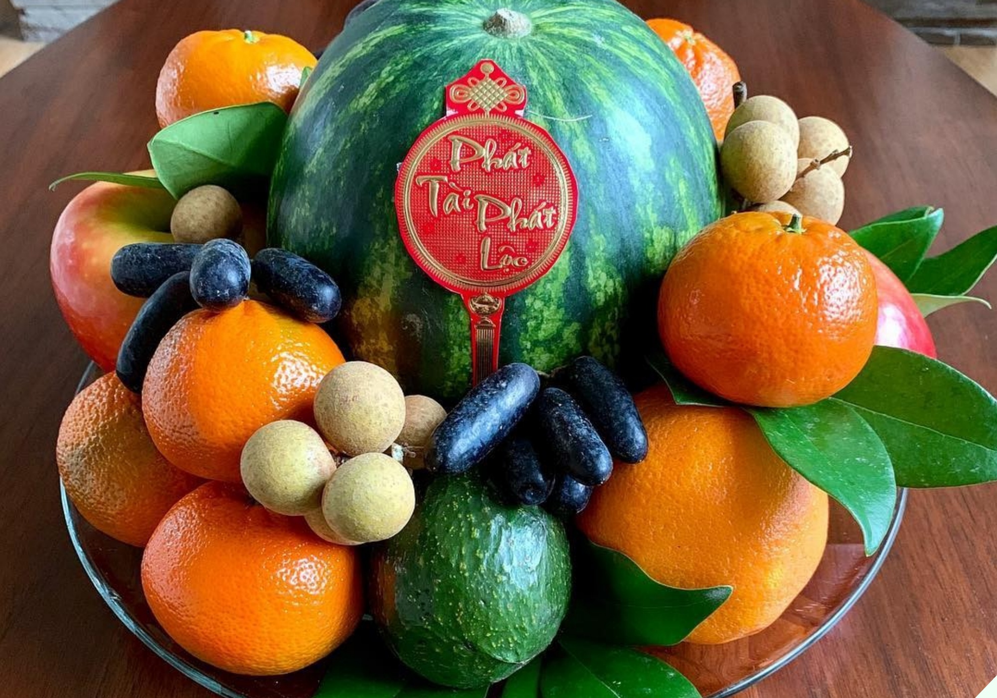 A five-fruit tray from Southern Vietnam with a watermelon