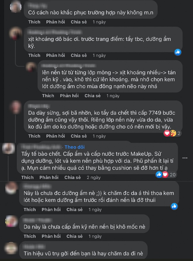 Nhiều chị em lên tiếng, chỉ ra lỗi sai chính là do cô nàng không tẩy tế bào chết. Điều này làm lớp sừng quá dày, sợi bã nhờn chi chít trên mặt, dù có che phủ cỡ nào cũng không thể nào hoàn hảo được. Bên cạnh đó, thiếu bước dưỡng ẩm cũng khiến phần nền bị bong tróc, không tiệp vào da.