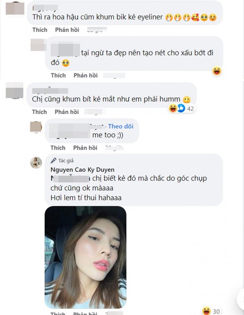Dân tình phấn khích: Thì ra hoa hậu cũng không biết kẻ eyeliner. Tuy nhiên, 1 số người đã thủ thỉ rằng, bởi vì hoa hậu quá đẹp rồi nên đã... tạo thêm nét cho xấu bớt đi.