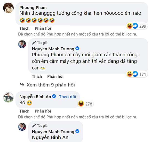 Bình luận đáng chú ý của bà xã Mạnh Trường.