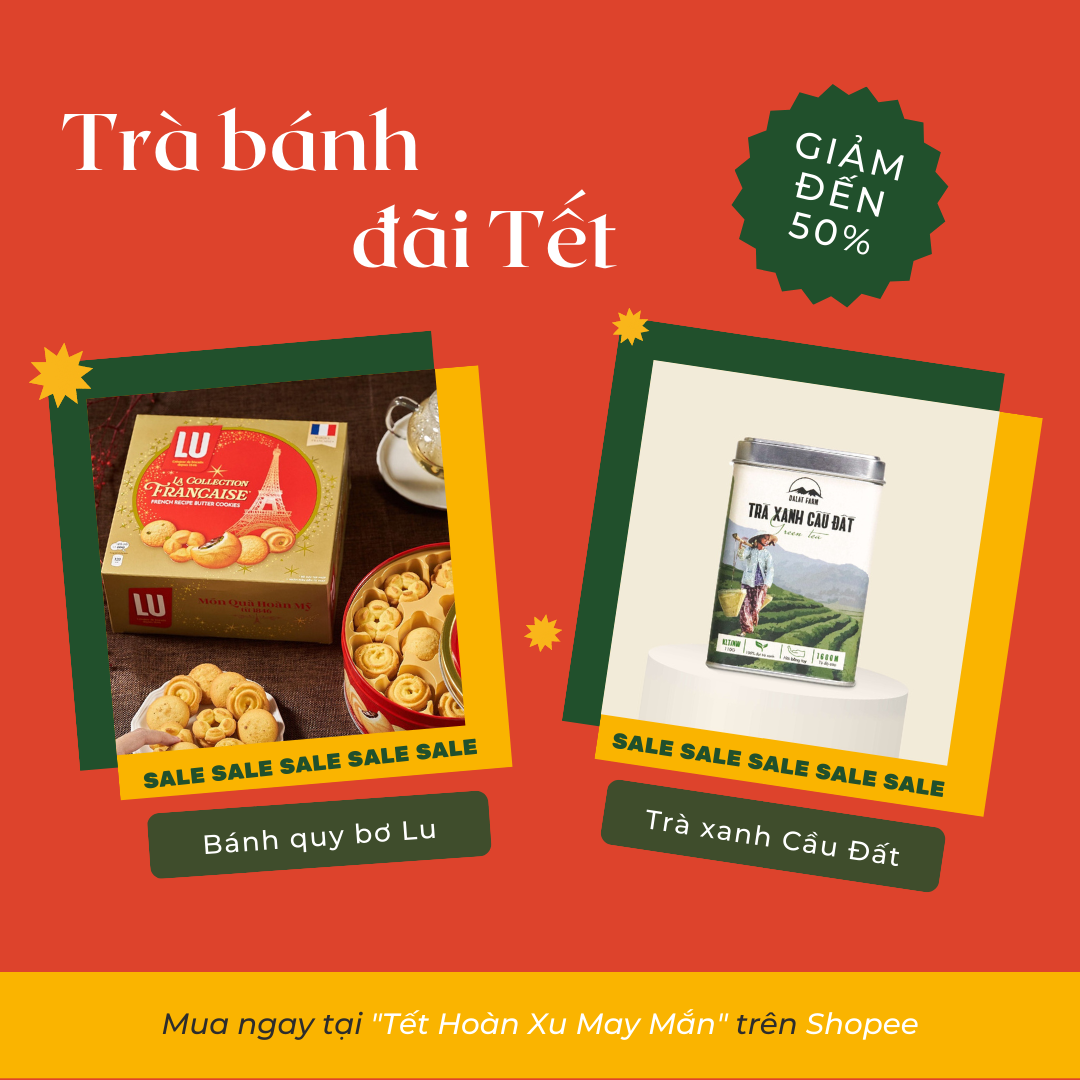 “Chốt đơn” bánh quy bơ Lu theo công thức Pháp và trà xanh Cầu Đất Farm phiên bản đặc biệt Bà tôi trên Shopee ngay hôm nay để tận hưởng ưu đãi giảm nửa giá.