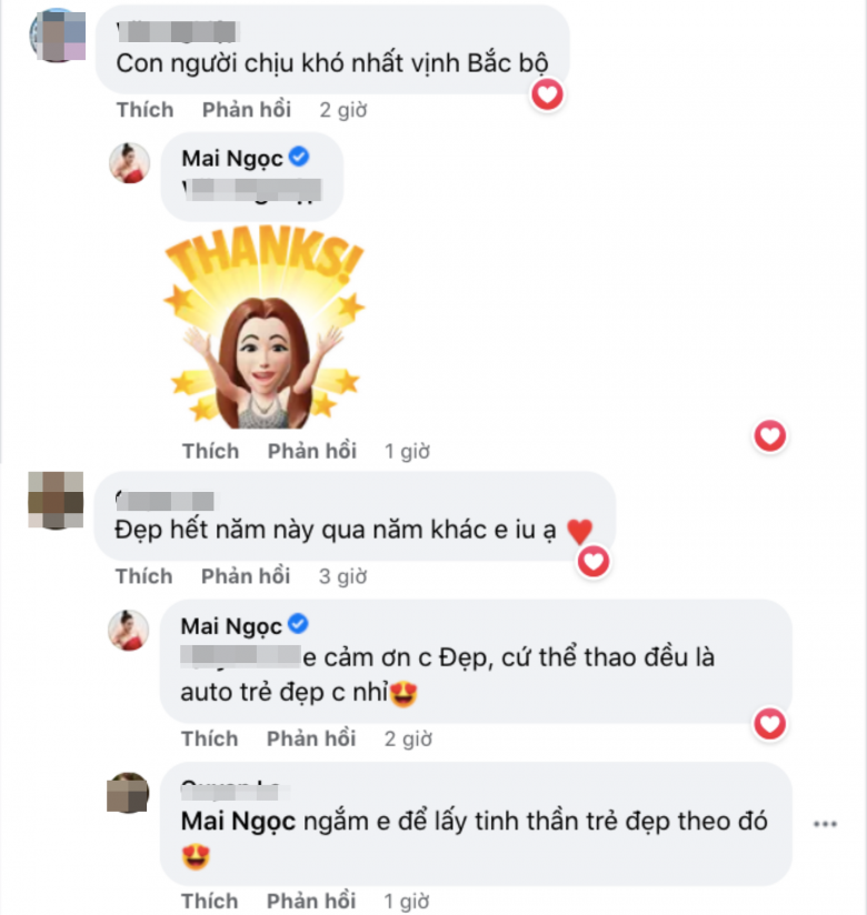 Bí quyết trẻ đẹp của U35 không có gì ngoài chăm thể thao. Nhiều chị em theo dõi Mai Ngọc đều được truyền động lực tích cực này mà năng nổ hơn mỗi ngày.