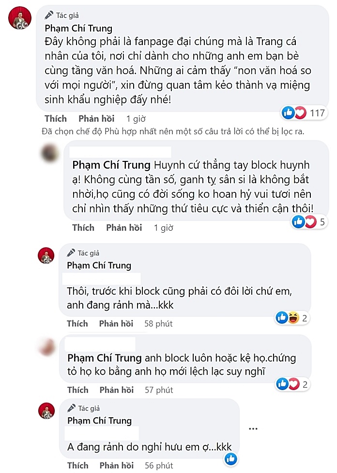 Anh xin những người non văn hóa đừng quan tâm kẻo thành vạ miệng.