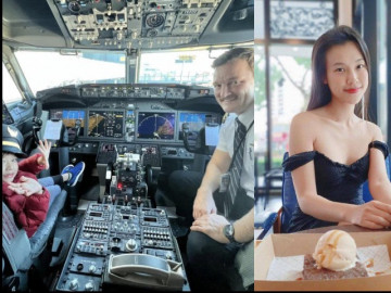 Em bé Việt bất ngờ được cơ trưởng mời vào buồng lái chơi, ai cũng trêu: Nhờ mẹ bé đẹp đó!