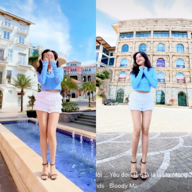 Người đẹp sở hữu đôi chân cực phẩm với độ dài chân gấp đôi lưng. Hình thể của cẳng chân lẫn gối đều rất đẹp, thẳng tắp như đũa.