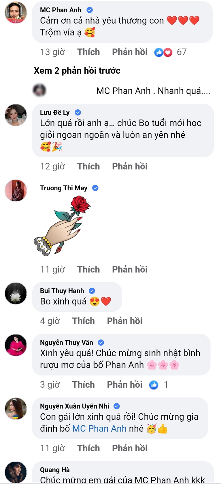 Dàn sao xuýt xoa trước hình ảnh hiện tại của con gái Phan Anh.