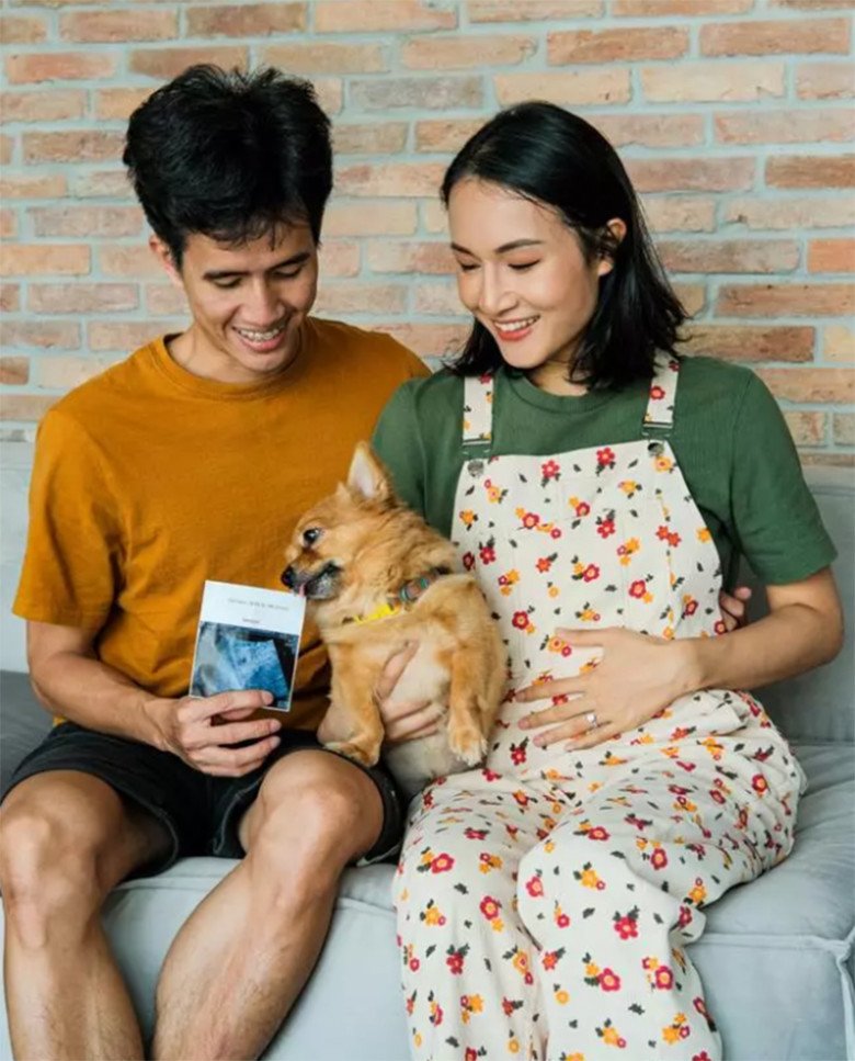 Sau đám cưới, vợ chồng Giang luôn mong ngóng tin vui bầu bí nên khi biết tin mang thai rất vui.
