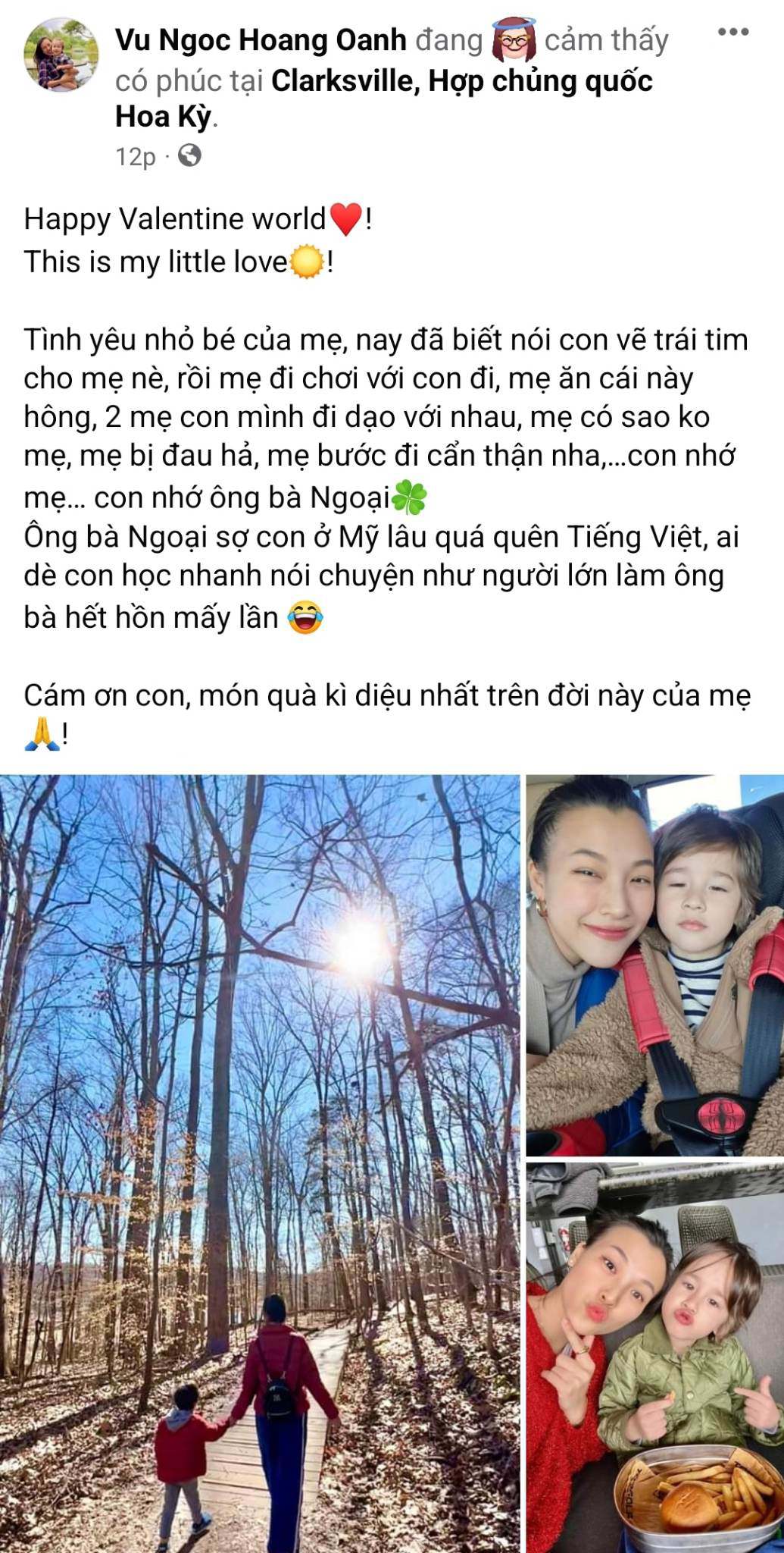 Hoàng Oanh tận hưởng ngày Valentine bên con trai.