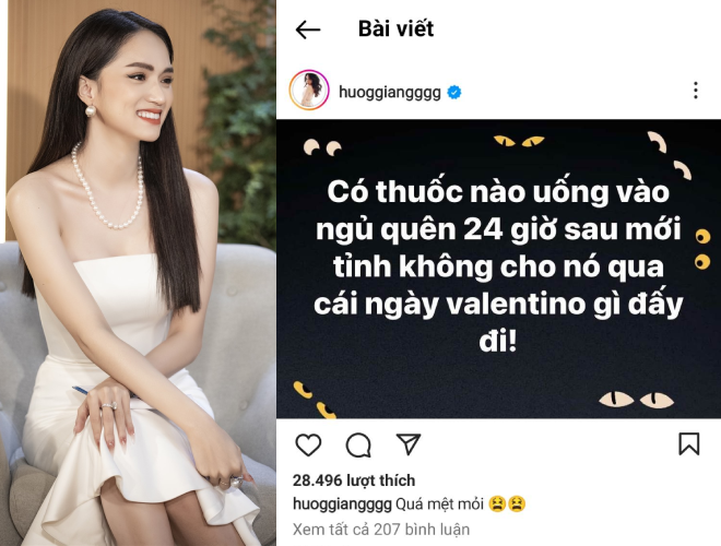 Hương Giang gây chú ý khi đăng tải bài viết muốn ngủ quên trong ngày Lễ Tình nhân.