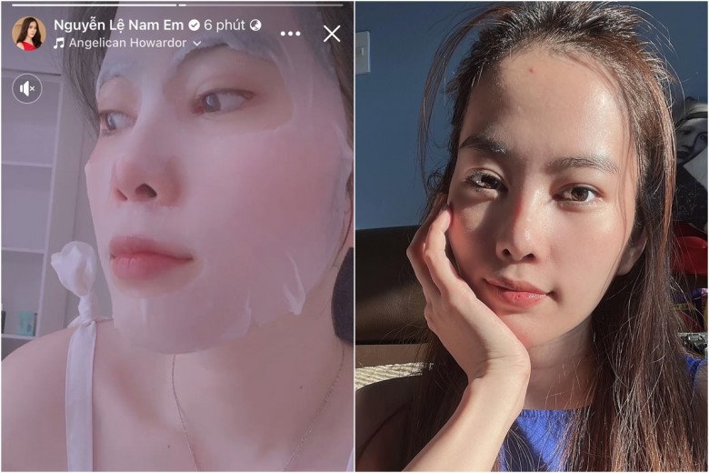 Tất nhiên, mỹ nhân 9X cũng không bỏ qua bước nuôi dưỡng làn da bằng các bước skincare cơ bản hàng ngày để giữ cho nhan sắc lúc nào cũng tươi trẻ. Trong đó, đắp mặt nạ giấy để cung cấp dưỡng chất cần thiết cho da chính là bước làm đẹp không thể thiếu của nàng Hậu.