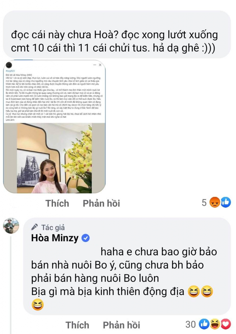 Nhận được thông tin, Hòa Minzy thẳng thừng phủ nhận.