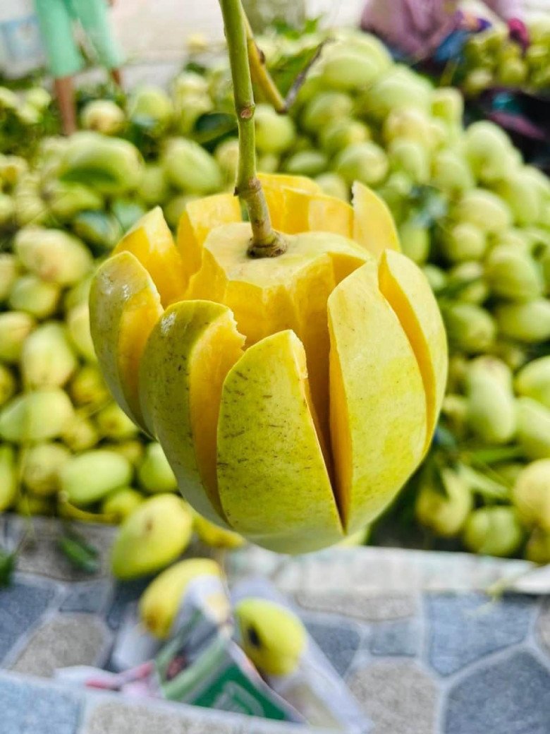 Điểm cộng của xoài tứ quý là cùi giày, vỏ mỏng, chỉ cần trái già là đã ngọt và thơm, không cần chờ lúc chín