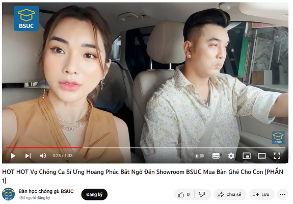 Vợ chồng ca sĩ Ưng Hoàng Phúc – siêu mẫu Kim Cương trong video chia sẻ quá trình mua bàn học BSUC cho con