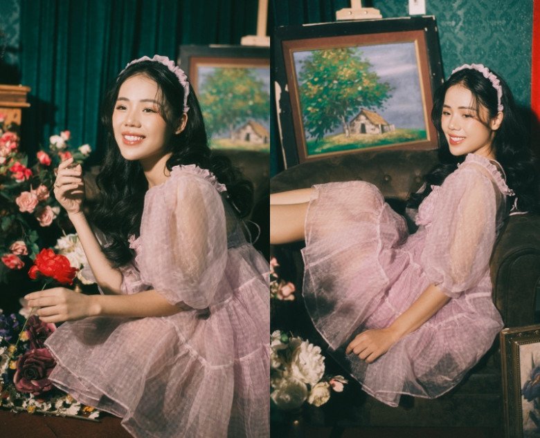 Trong tạo hình công chúa lộng lẫy, Hương Ly dù là mẹ bỉm 2 con vẫn giữ được nhan sắc ngọt ngào. Cô nàng trông trẻ trung, rạng rỡ, ánh lên vẻ hạnh phúc, viên mãn.