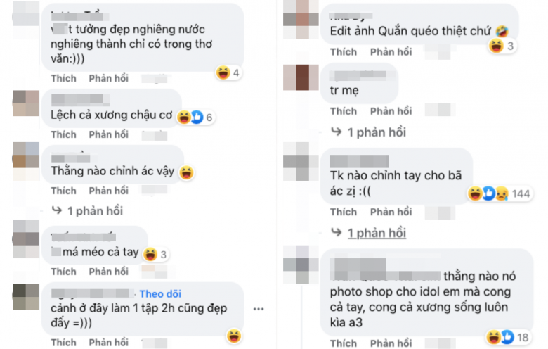 Có người ngán ngẩm rằng, tưởng đẹp nghiêng nước nghiêng thành chỉ có trong thơ văn. Chị em lại cười cợt, nghệ thuật chỉnh ảnh của cô nàng khá non tay, chỉnh cong tới mức lệch cả xương chậu.