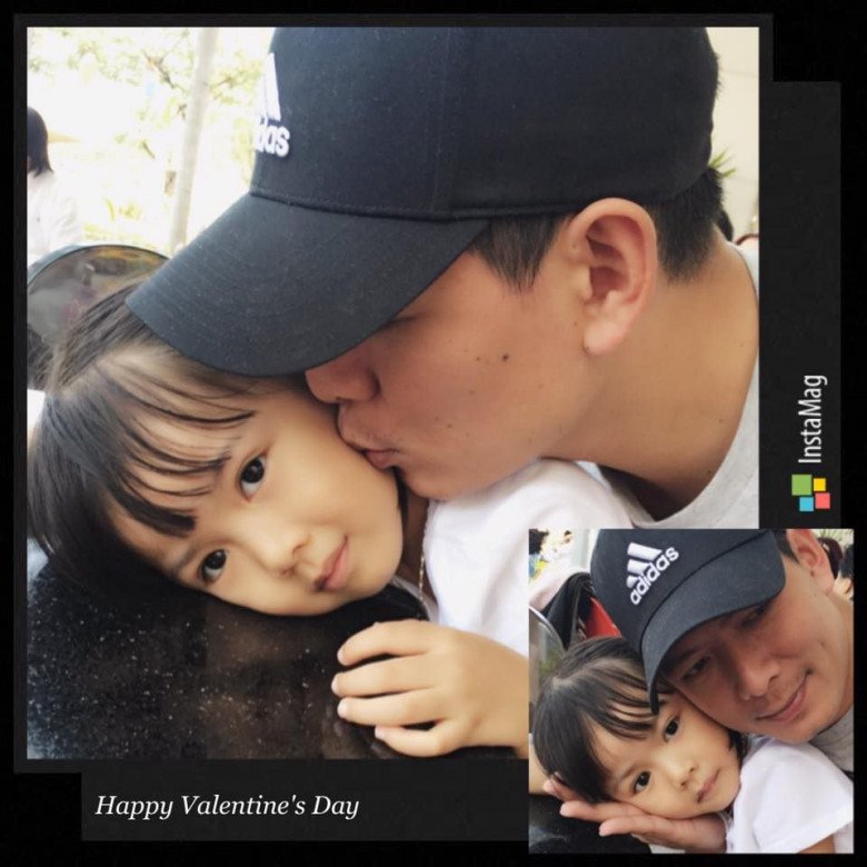 Ngày Valentines Day, bà xã Anh Thơ bịn rịn đăng lại ảnh cũ của anh và 2 con năm xưa. Tấm hình zoom cận cảnh gương mặt đẹp trai ngời ngời của ông bố sinh năm 1981.