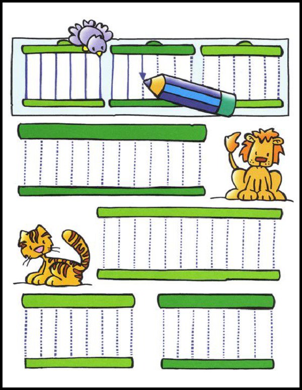 Tranh số 2: Bé tập vẽ nét thẳng.