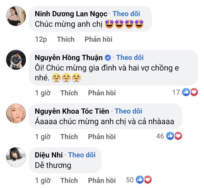 Nhiều sao Việt cũng dành lời chúc tốt đẹp cho mẹ bầu mới của Vbiz.