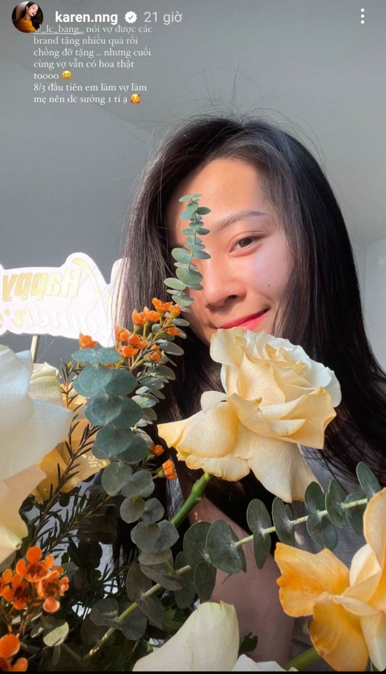 Karen Nguyễn tự nhận mình được sướng khi lần đầu làm vợ, làm mẹ vì có chồng yêu chiều, không quên tặng quà vợ ngày lễ.