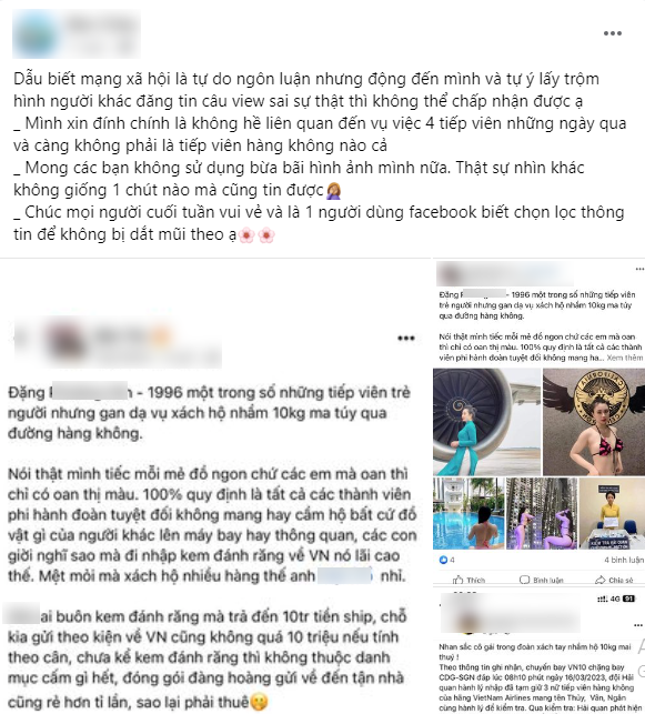 Nhiều trang tin sử dụng hình ảnh gán ghép vào sự việc của 4 nữ tiếp viên hàng không khiến Bảo Châu phải lên tiếng đính chính