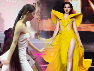 Sự cố catwalk: Thần tiên tỷ tỷ xứ Thanh suýt vồ ếch, Thuỳ Tiên ngã dúi dụi, đôi chân 1m11 của Đỗ Thị Hà cũng bầm dập