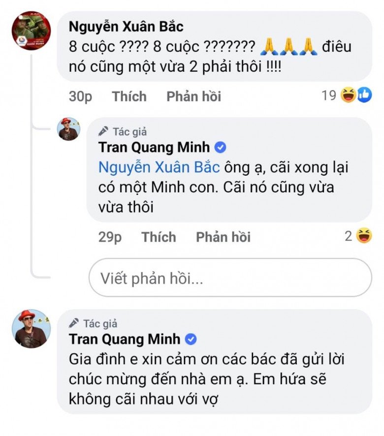 MC đông con hài hước phản hồi Xuân Bắc rằng cãi nhau xong lại có một Minh con.