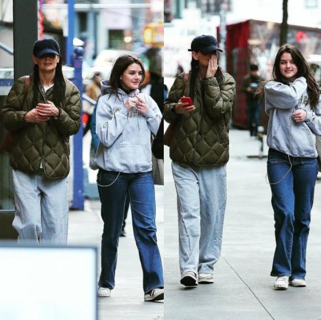 Katie Holmes và Suri Cruise xuất hiện trên phố thu hút sự chú ý của phóng viên báo chí.