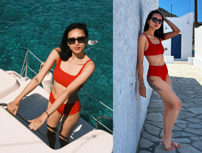 Trước đó 1 tháng, cô còn tự tin khoe vóc dáng thon gọn, săn chắc.