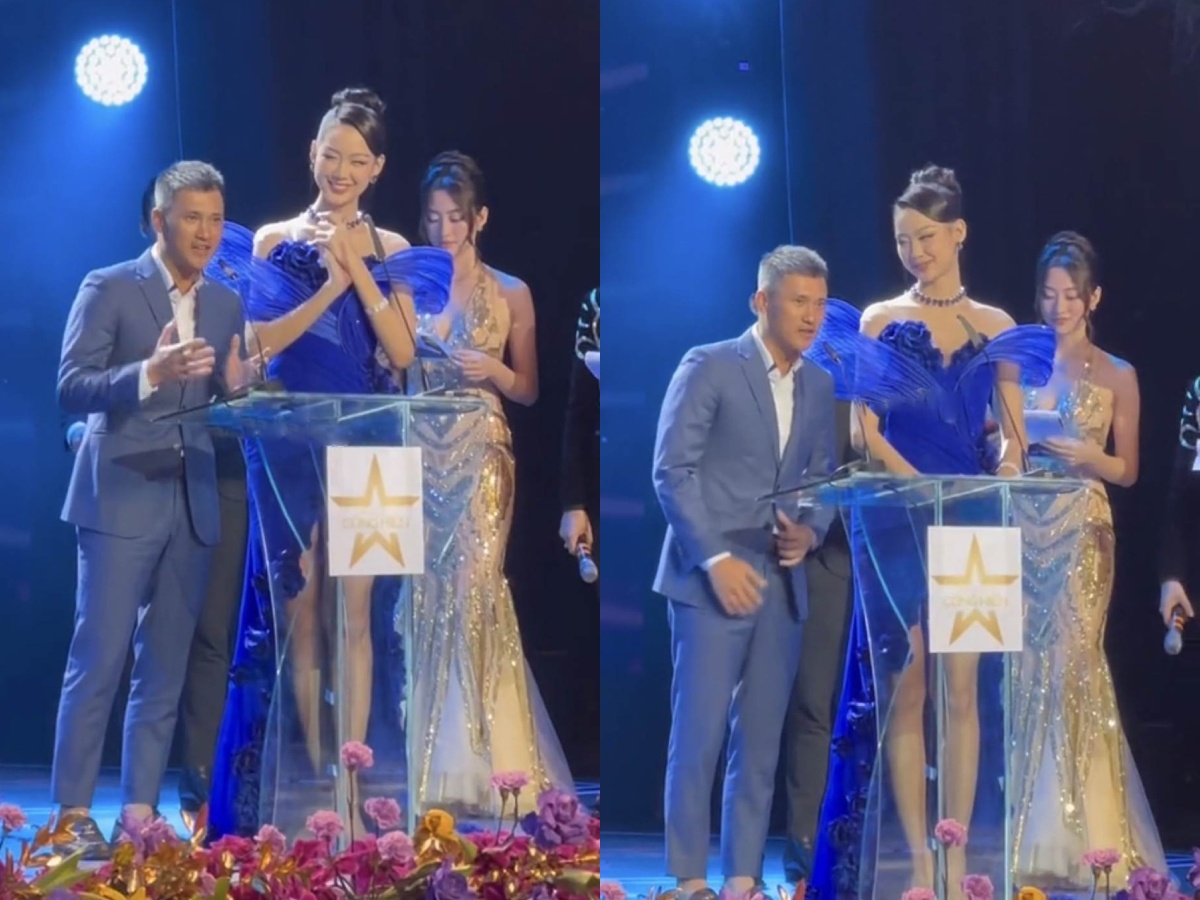 Đứng cạnh Hoa hậu Bảo Ngọc, anh ghi điểm nhờ sự phong độ.