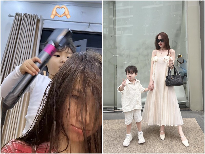 Vừa qua, Hòa Minzy chia sẻ bức ảnh được con trai sấy tóc cho gây chú ý. Nhìn hành động đơn giản nhưng ngập tràn tình cảm mà bé Bo dành cho mẹ khiến ai nấy đều “rụng tim”.
