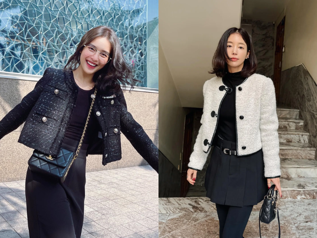 Chất liệu lạ mắt cũng là điểm cộng của item này trên một loạt các trang phục đen - trắng, cho thấy nàng có gu ăn mặc và không thích sự nhàm chán.