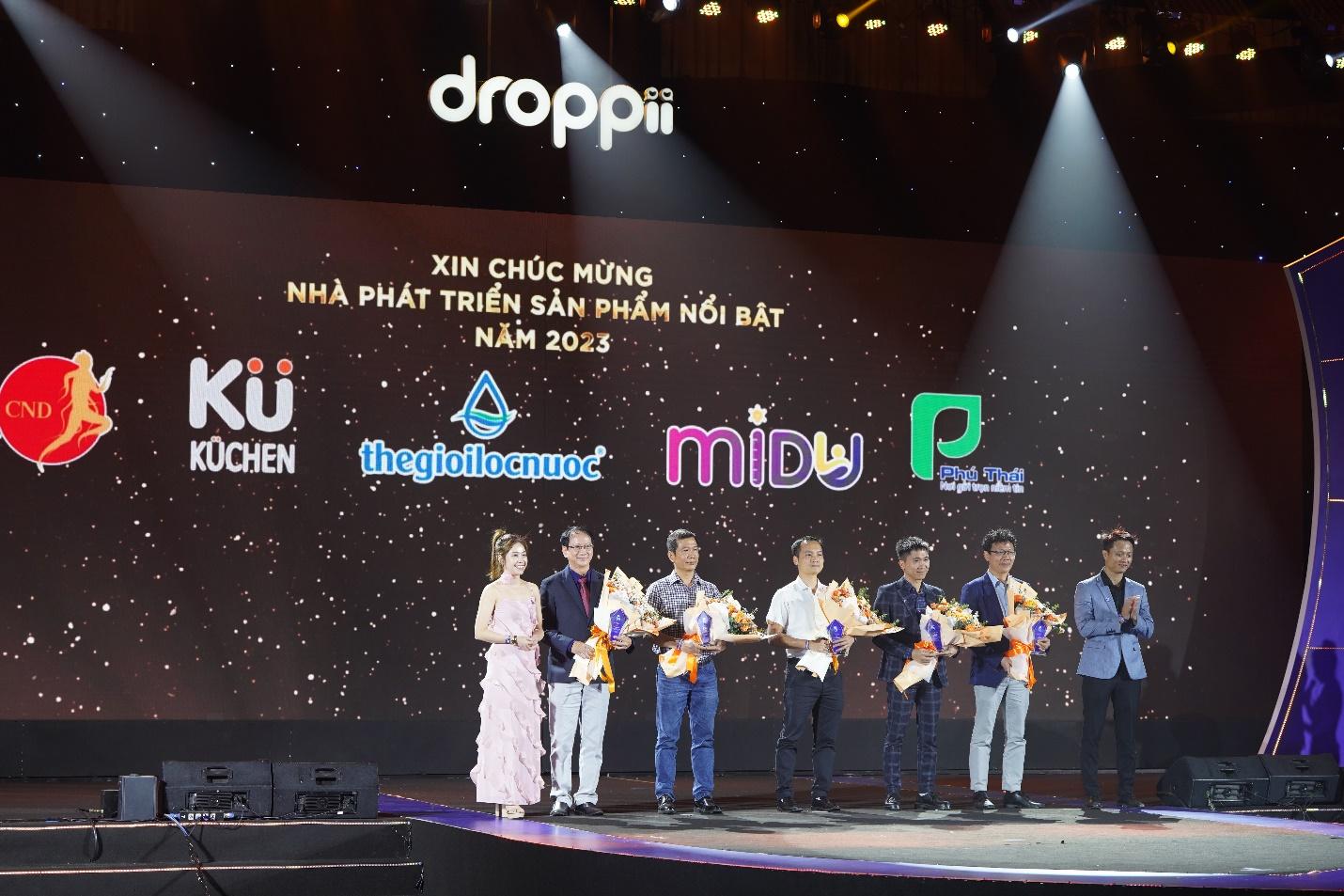 Các “Nhà phát triển sản phẩm nổi bật” được Droppii vinh danh bao gồm: Sâm Bắc Mỹ, Phú Thái, Kuchen, Midu, Thế Giới Lọc Nước.
