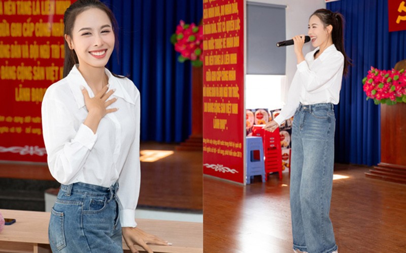 Lê Nguyễn Ngọc Hằng cũng mê đắm chiếc áo sơ mi trắng gắn liền với cô từ ngày còn ngồi trên ghế nhà trường cho đến những buổi hoạt động thiện nguyện gần đây. 
