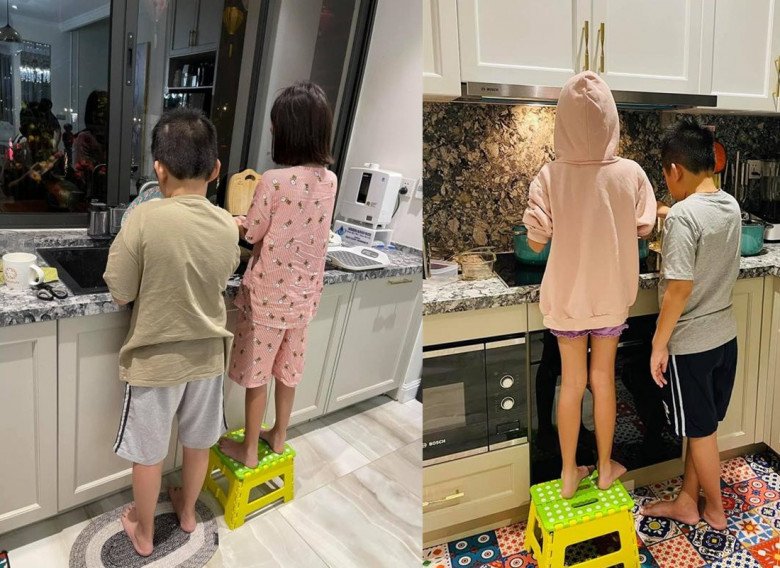 Nữ MC thường xuyên khoe cảnh các con cùng nhau vào bếp phụ bố mẹ.